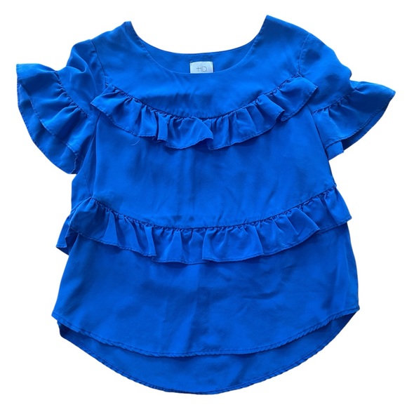 HD in Paris Tops - HD in Paris Blue Silk Ruffle Blouse